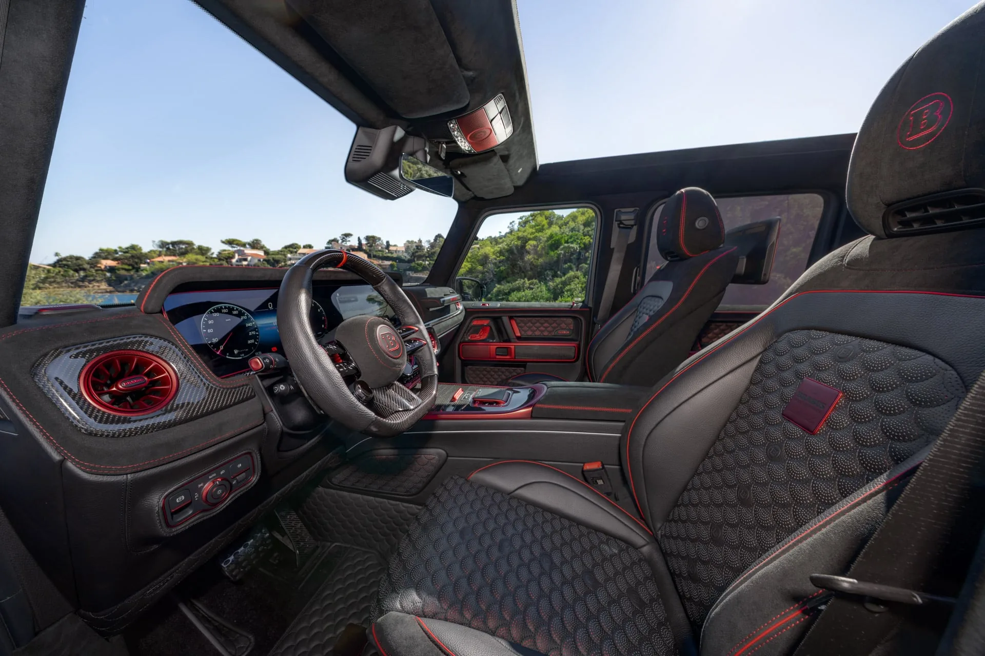 BRABUS 900 Rocket Edition Cabrio interior with Shell quilting and red accents