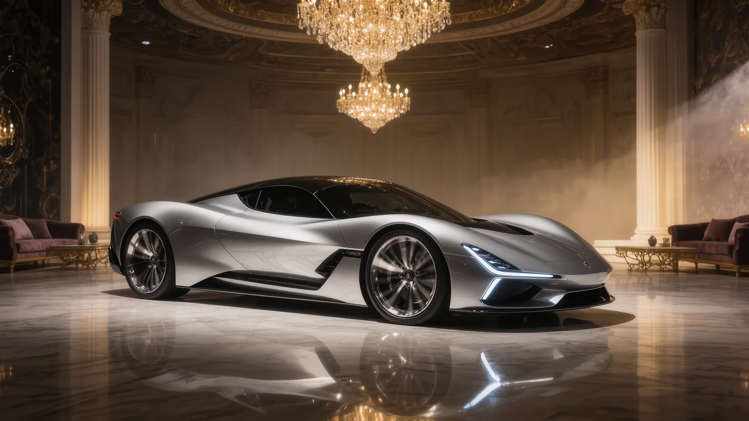 Luxuriöser Bugatti-Hypercar mit fließendem Design in edlem Ambiente