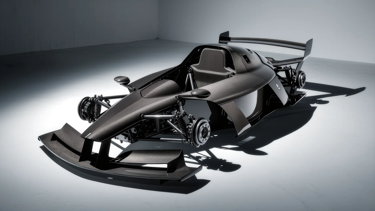 Freigelegte Carbon-Monocoque-Struktur eines Supersportwagens