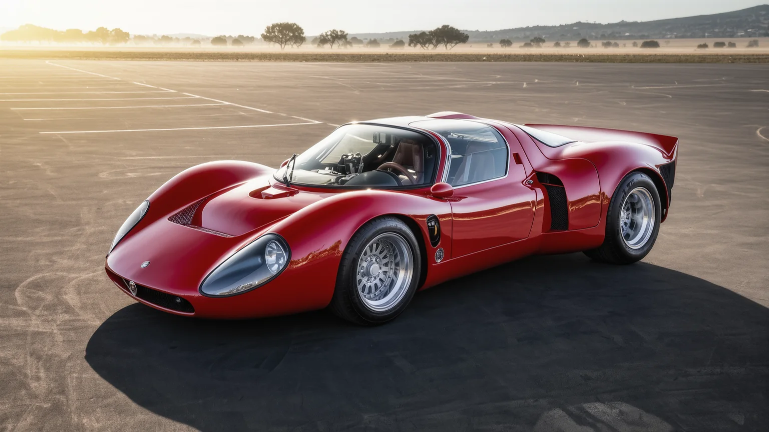 Roter Ferrari-Supersportwagen in dramatischem Licht