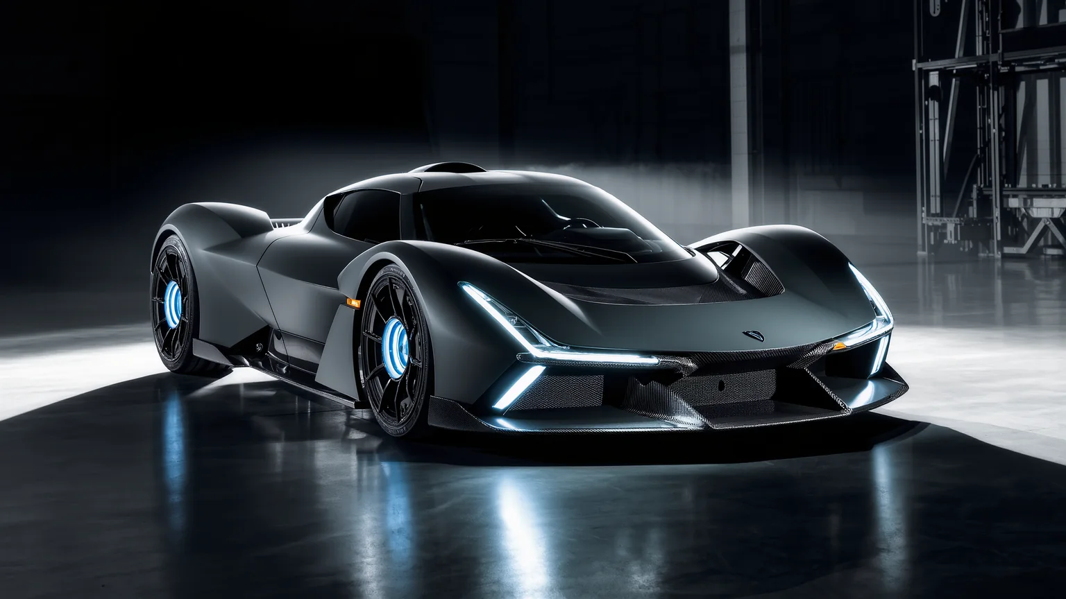 Aggressiver Hybrid-Hypercar mit sichtbaren Technik-Details