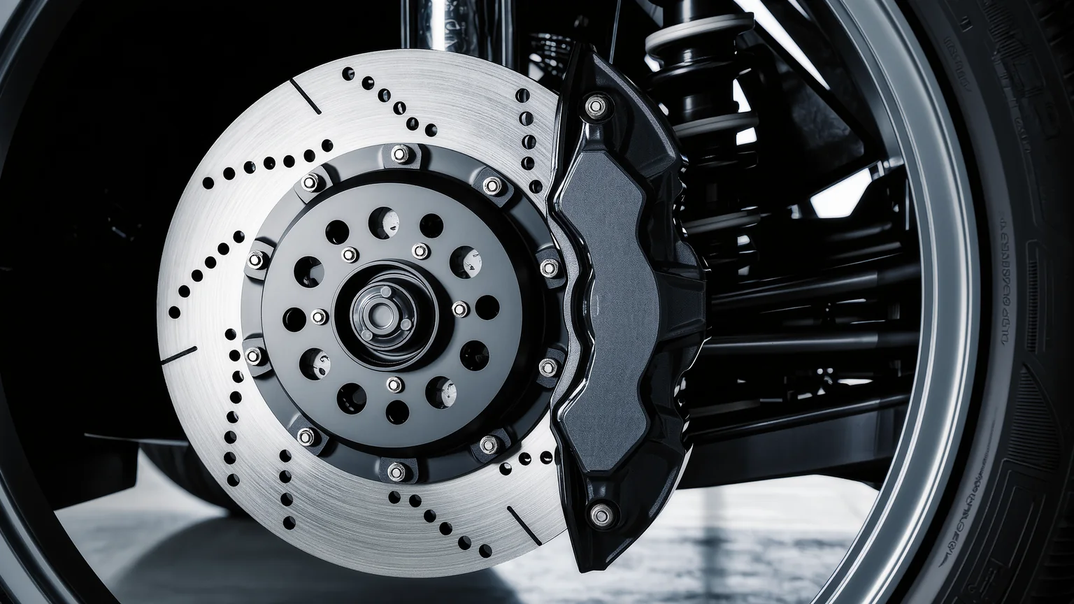 Große Carbon-Keramik-Bremsscheibe hinter einer Supercar-Felge