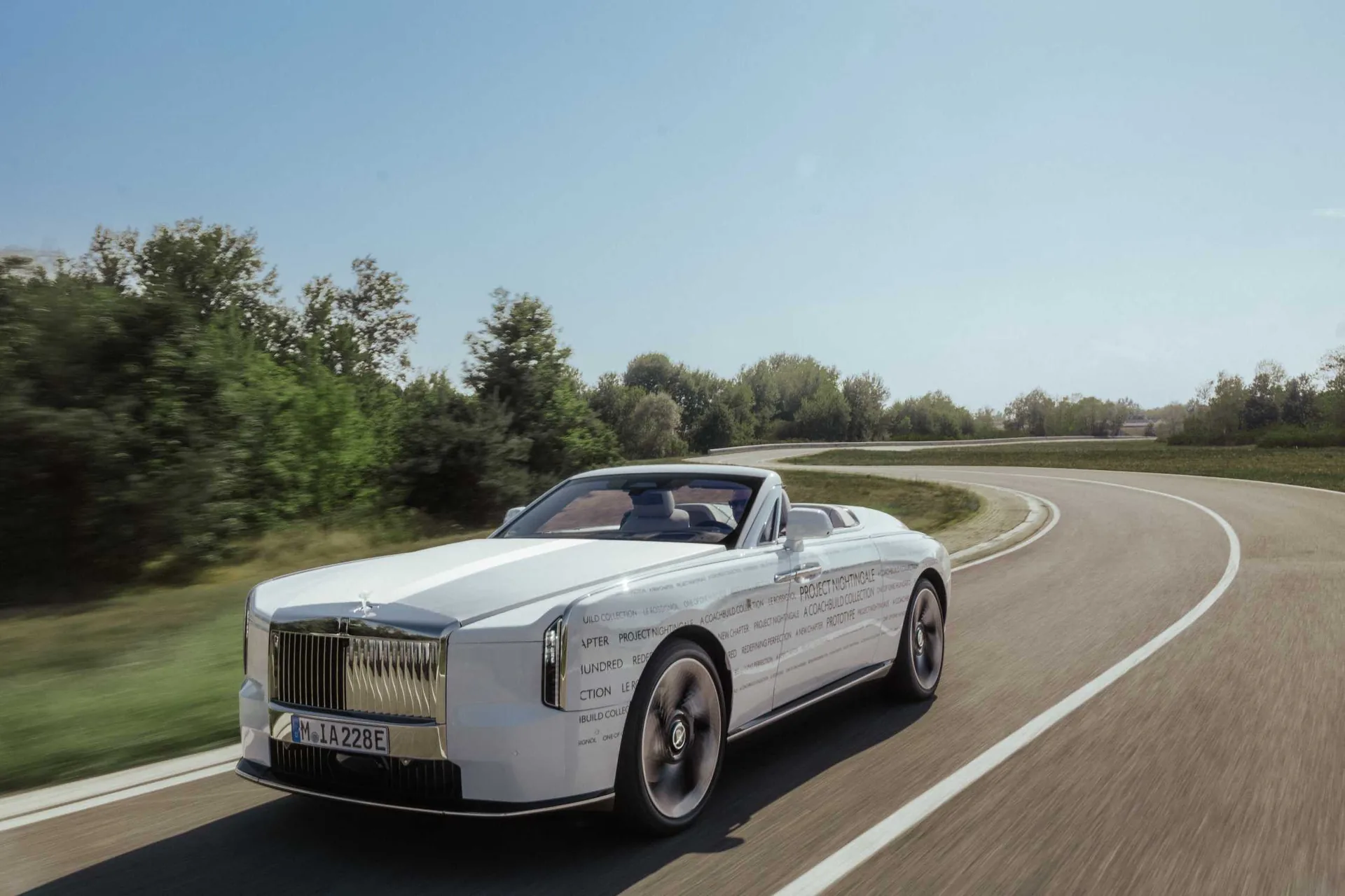 White Rolls-Royce Project Nightingale prototype on a winding test track